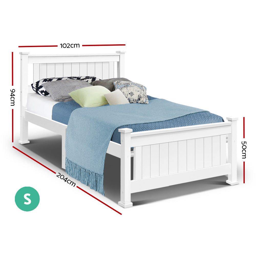 Single Solid Pine Timber Bed Frame-White - SILBERSHELL