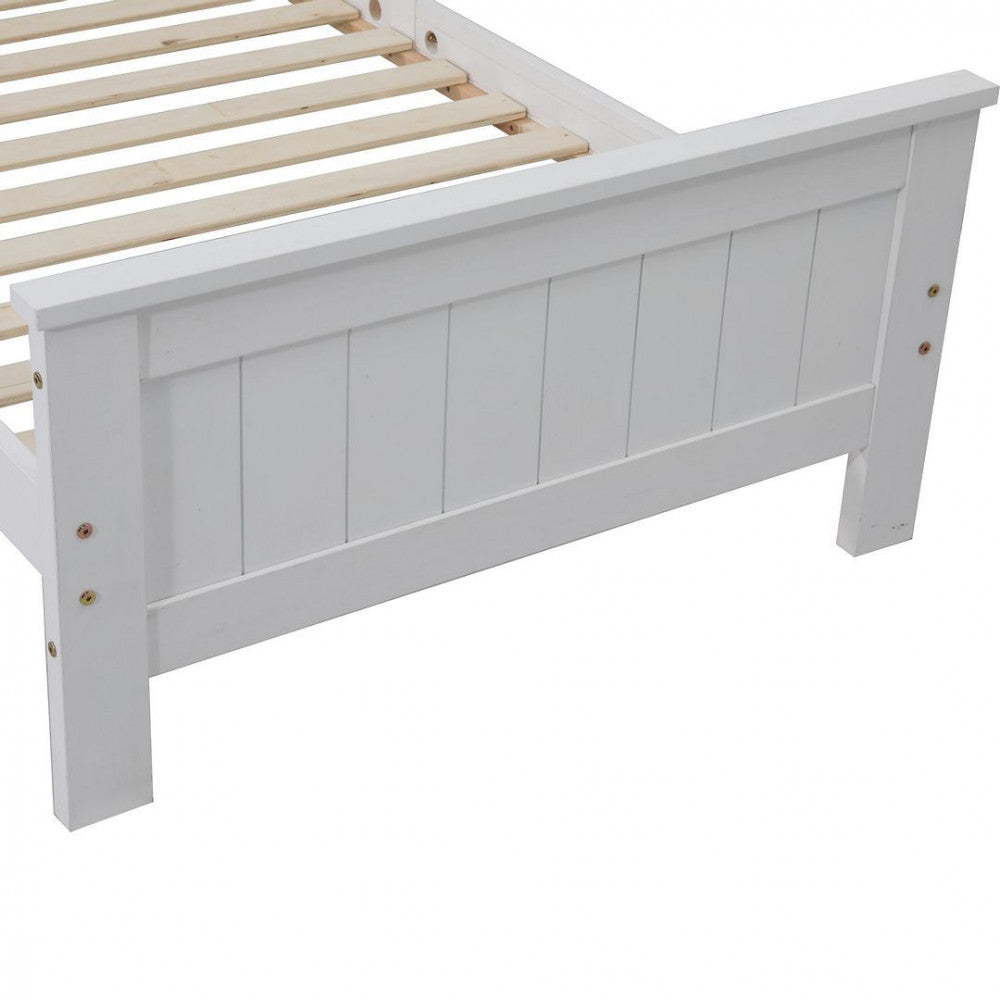 King Single Solid Pine Timber Bed Frame with Bookshelf Storage Headboard- White - SILBERSHELL