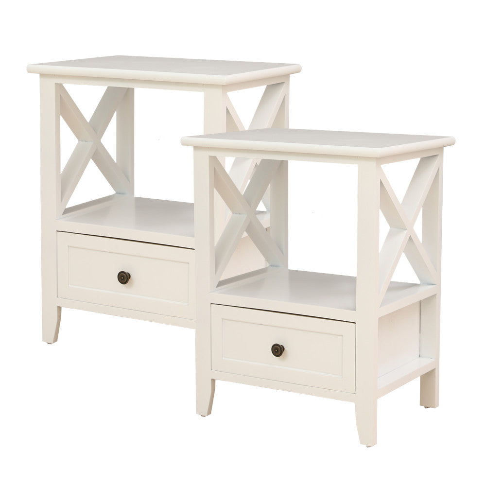 2-tier Bedside Table with Storage Drawer 2 PC - Rustic White - SILBERSHELL