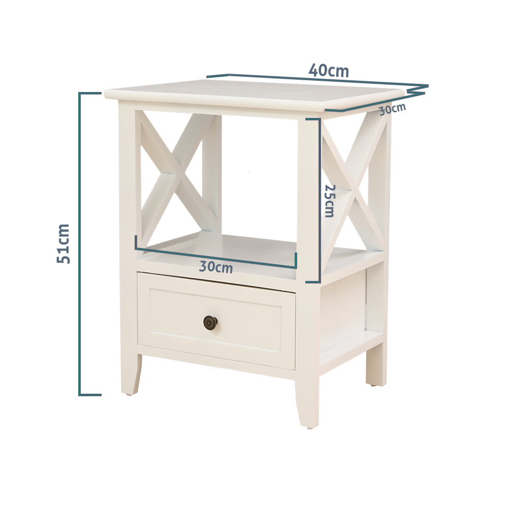 2-tier Bedside Table with Storage Drawer 2 PC - Rustic White - SILBERSHELL