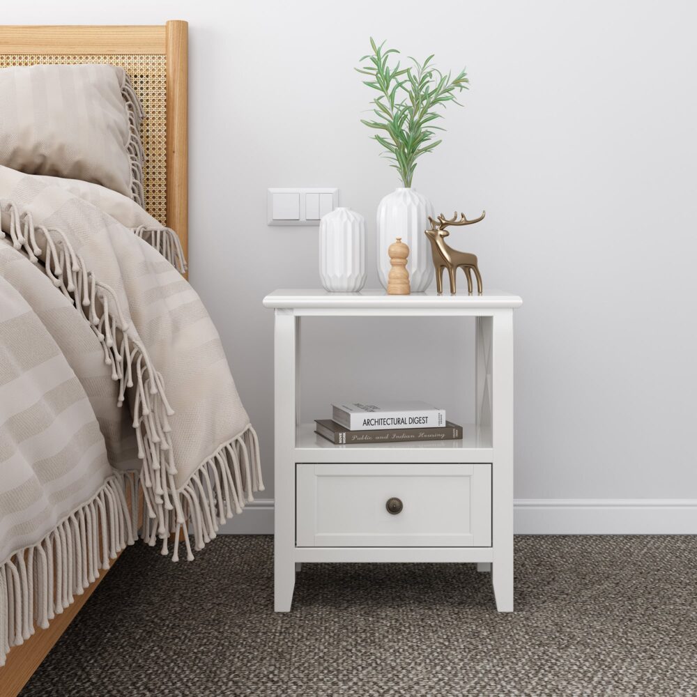 2-tier Bedside Table with Storage Drawer 2 PC - Rustic White - SILBERSHELL