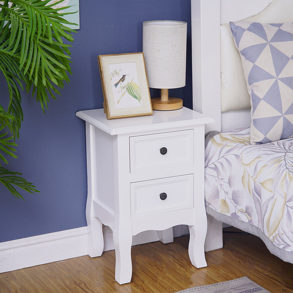 French Bedside Table Nightstand White Set of 2 - SILBERSHELL