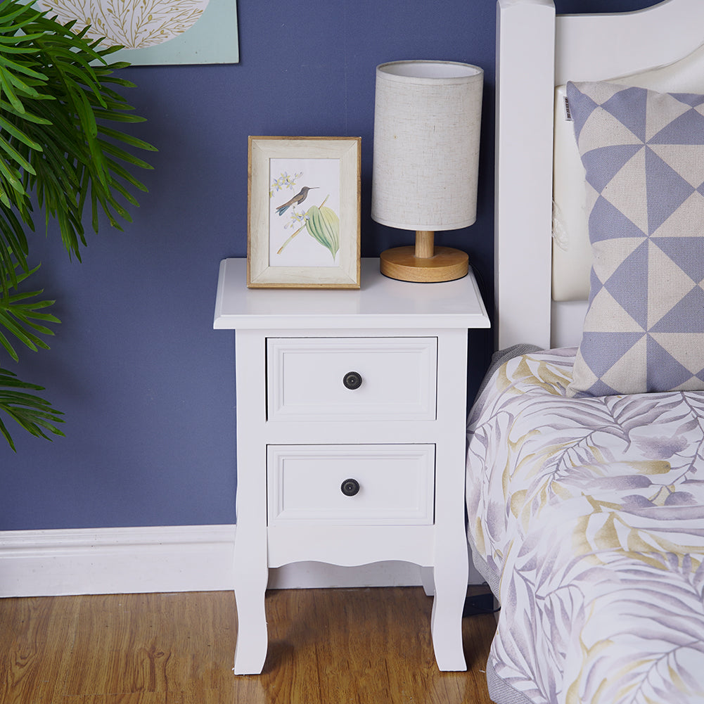 French Bedside Table Nightstand White Set of 2 - SILBERSHELL