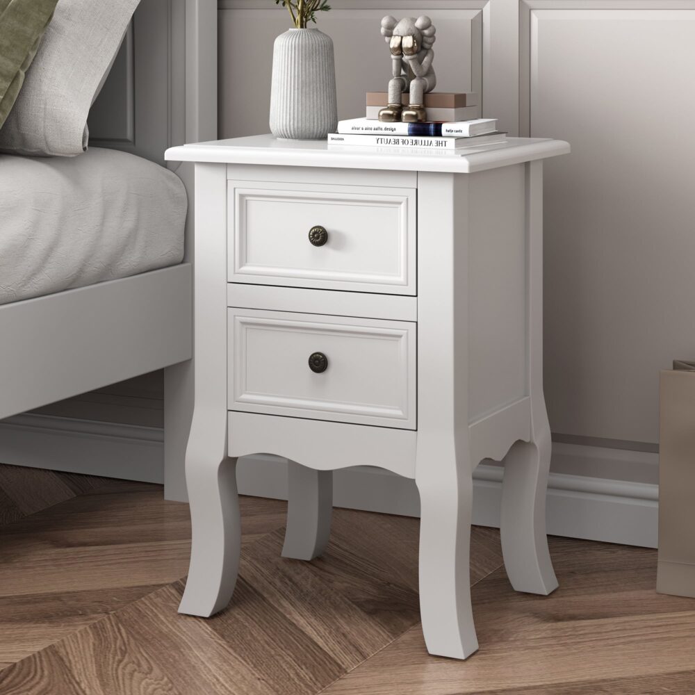 French Bedside Table Nightstand White Set of 2 - SILBERSHELL