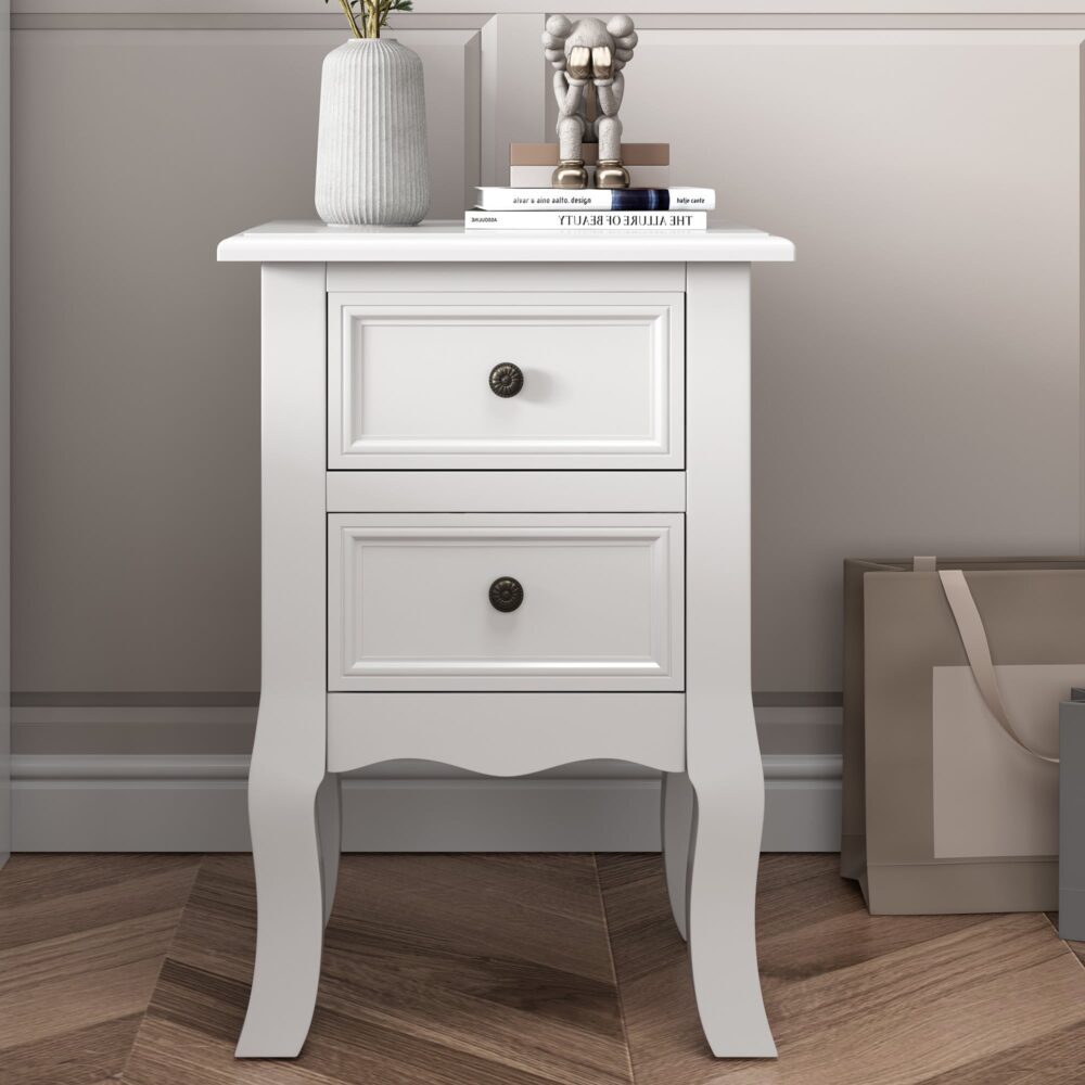 French Bedside Table Nightstand White Set of 2 - SILBERSHELL