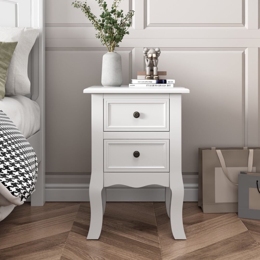 French Bedside Table Nightstand White Set of 2 - SILBERSHELL