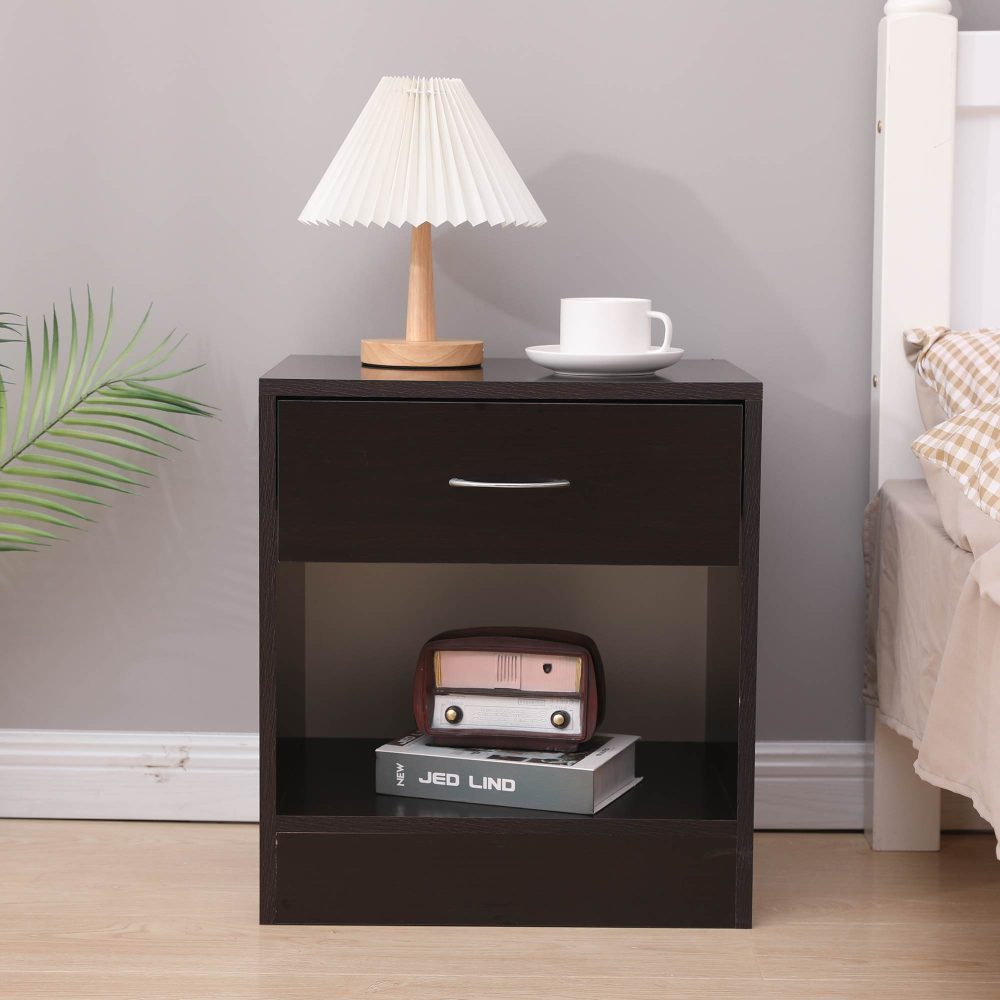 Dandi Bedside Table Nightstand with Drawer Set of 2 Brown - SILBERSHELL