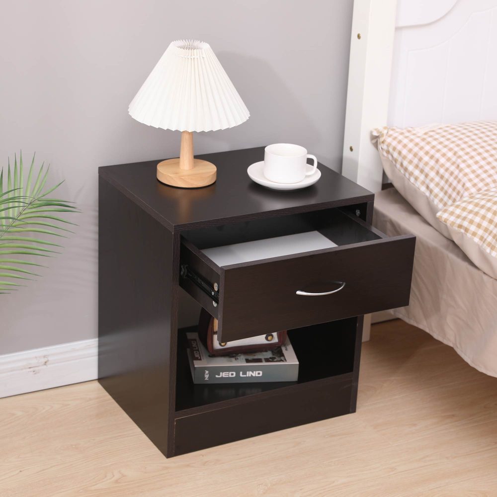 Dandi Bedside Table Nightstand with Drawer Set of 2 Brown - SILBERSHELL