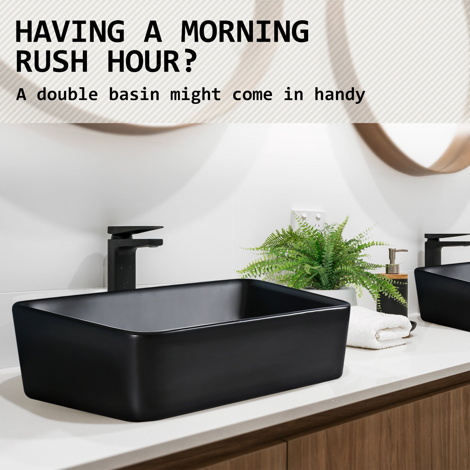 Muriel 48 x 37.5 x 13cm Black Ceramic Bathroom Basin Vanity Sink Above Counter Top Mount Bowl - SILBERSHELL