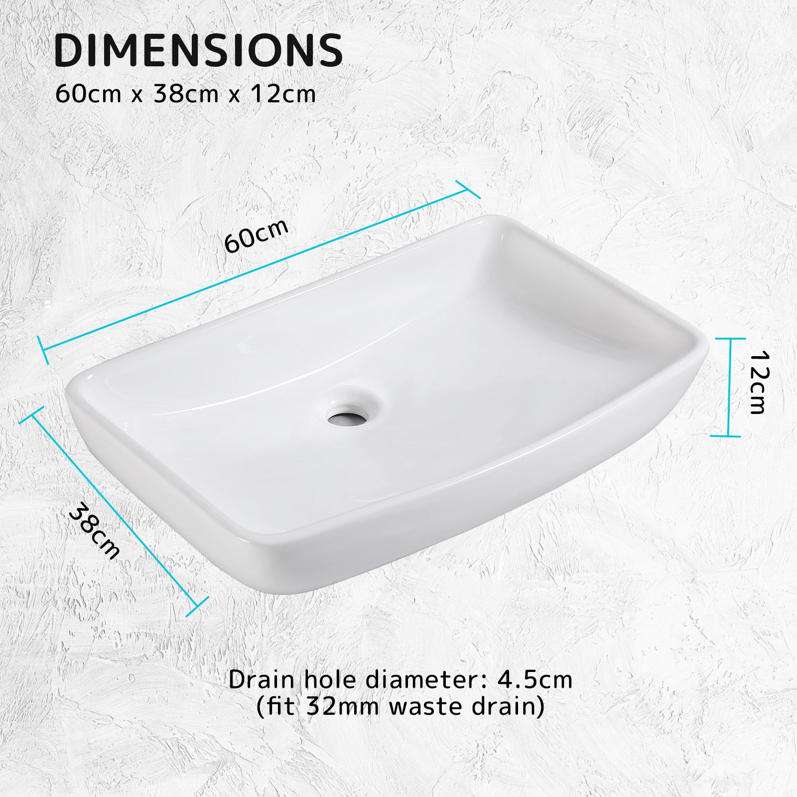 Muriel 60 x 38x 12cm White Ceramic Bathroom Basin Vanity Sink Above Counter Top Mount Bowl - SILBERSHELL