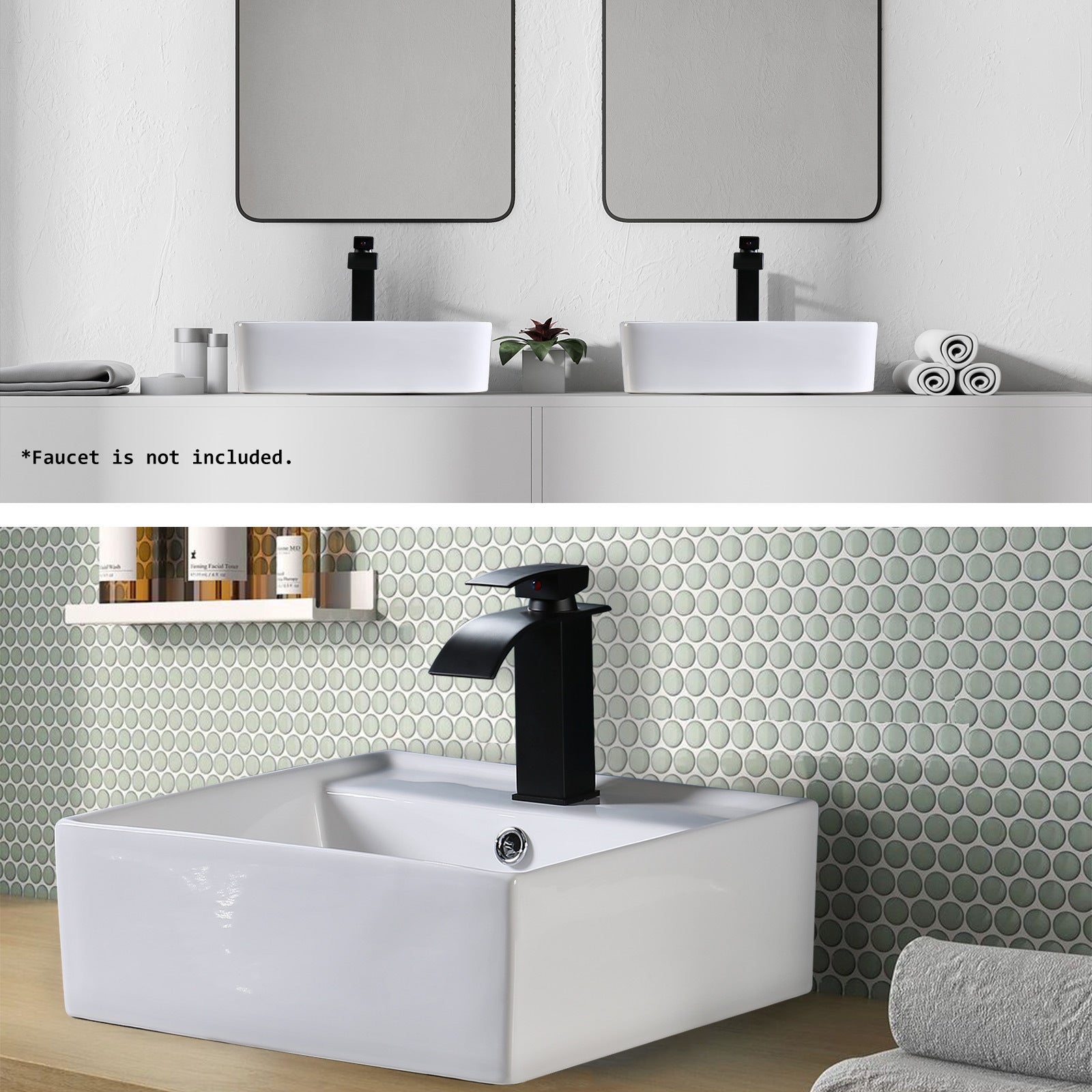 Muriel 42 x 42 x 15cm White Ceramic Bathroom Basin Vanity Sink Square Above Counter Top Mount Bowl - SILBERSHELL