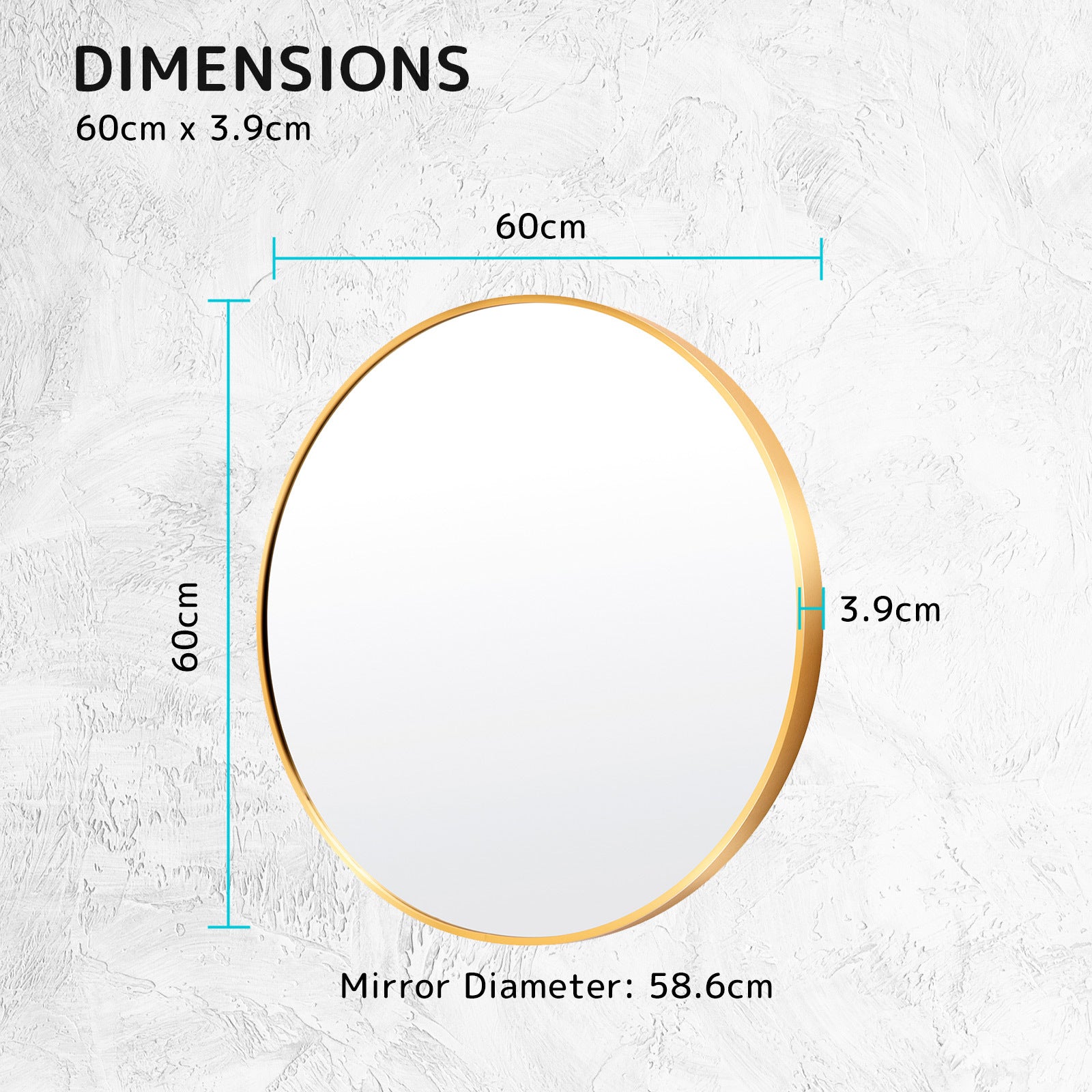 La Bella Gold Wall Mirror Round Aluminum Frame Makeup Decor Bathroom Vanity 60cm - SILBERSHELL