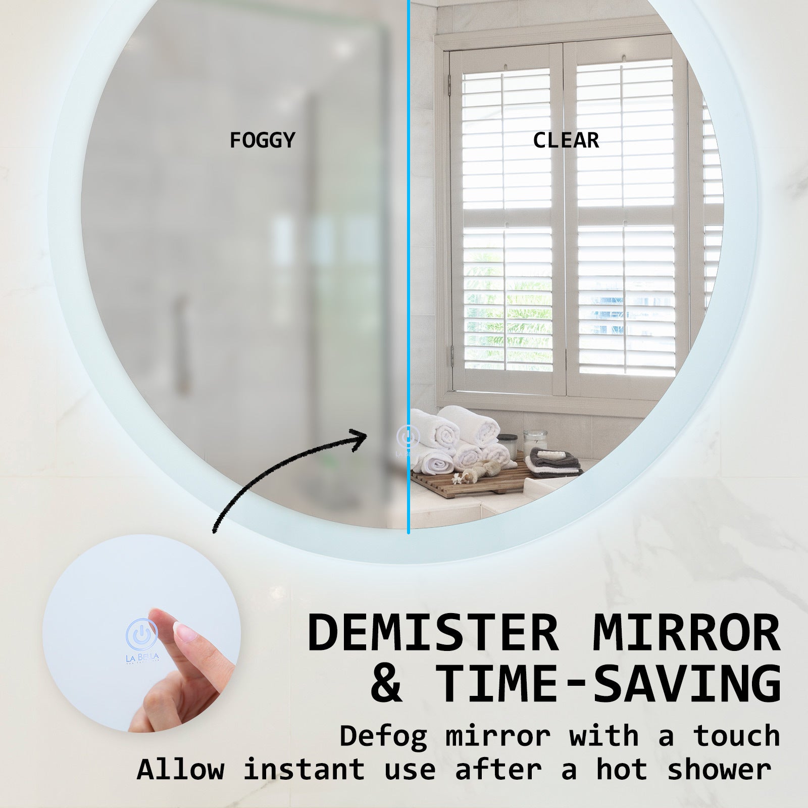 La Bella LED Wall Mirror Round Touch Anti-Fog Makeup Decor Bathroom Vanity 70cm - SILBERSHELL