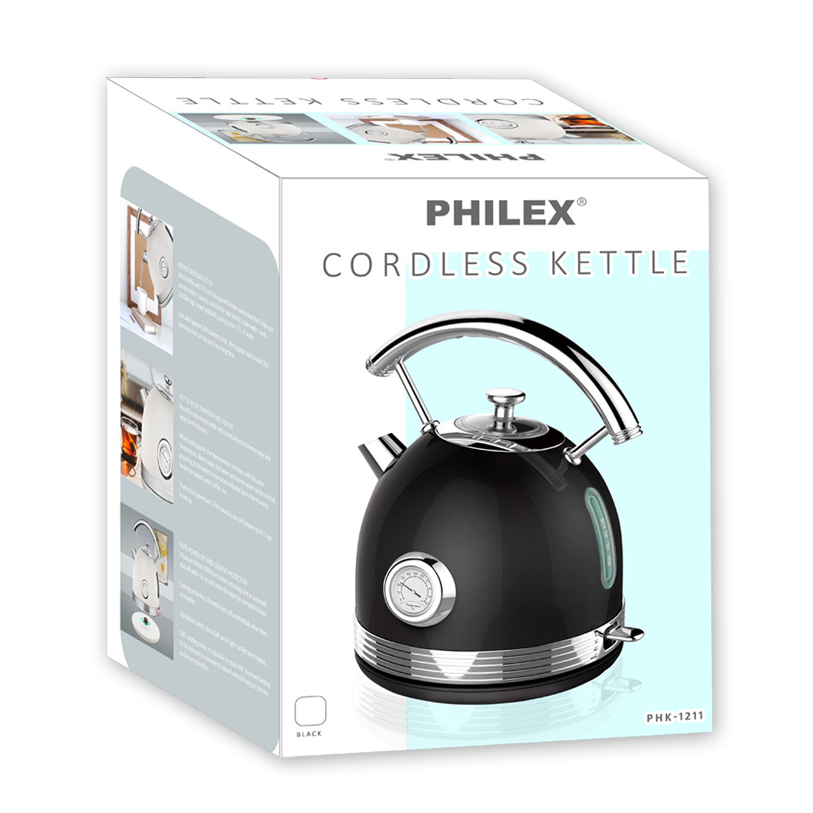 PHILEX 1.7 Black Electric Kettle Boiler Stainless Steel Retro - SILBERSHELL