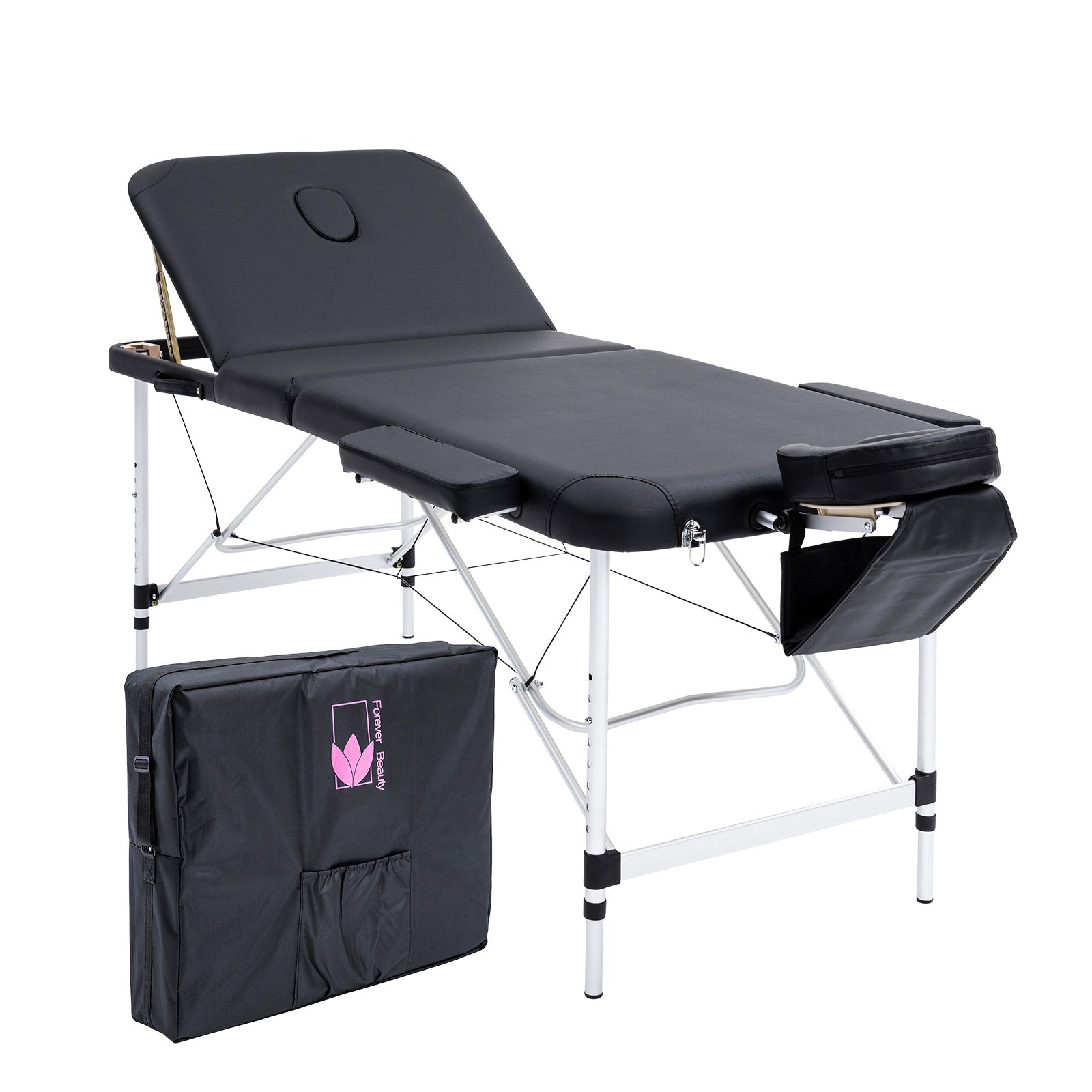 Forever Beauty Black Portable Beauty Massage Table Bed Therapy Waxing 3 Fold 70cm Aluminium - SILBERSHELL
