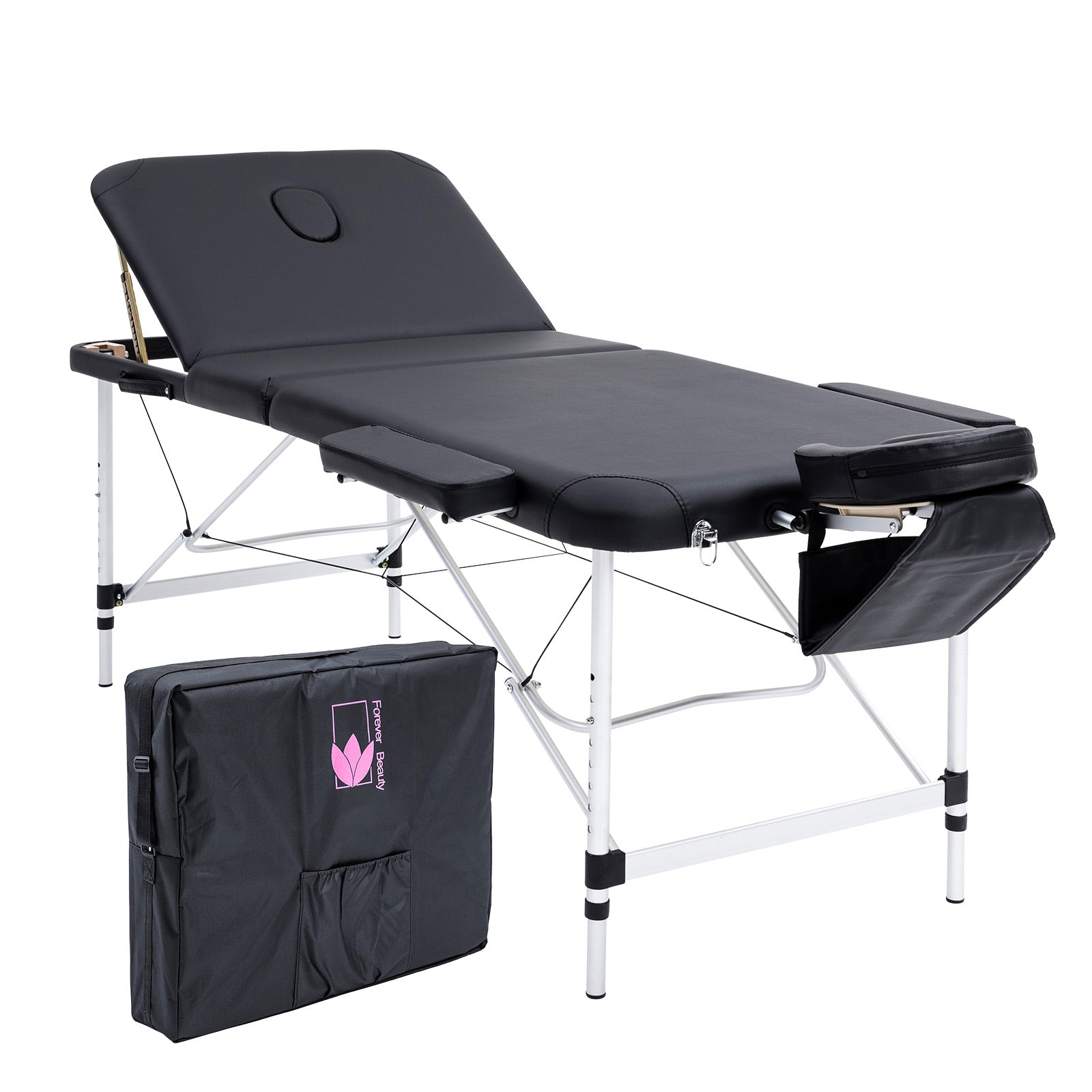 Forever Beauty Black Portable Beauty Massage Table Bed Therapy Waxing 3 Fold 75cm Aluminium - SILBERSHELL