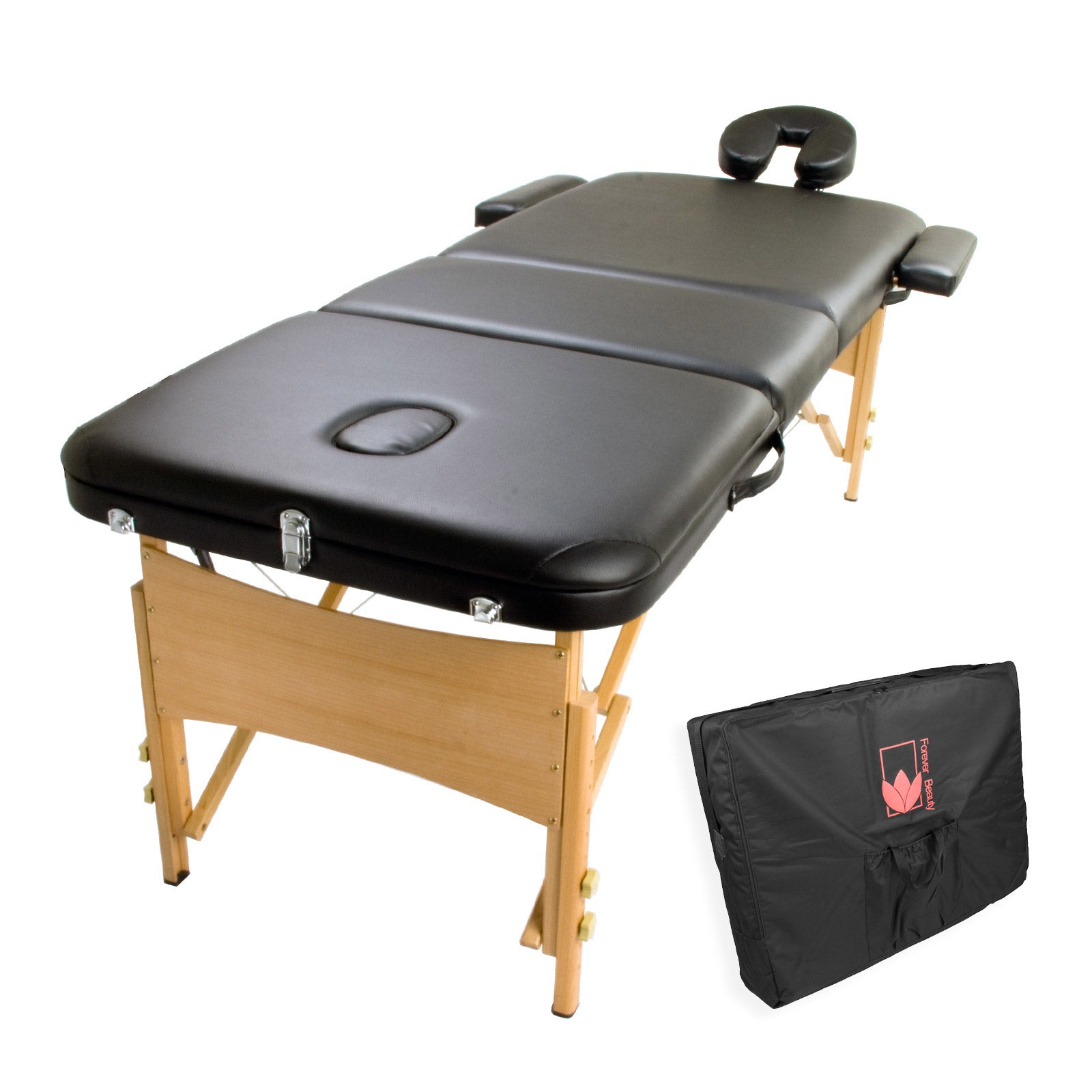 Forever Beauty Black Portable Massage Table Bed Therapy Waxing 3 Fold 70cm Wooden - SILBERSHELL
