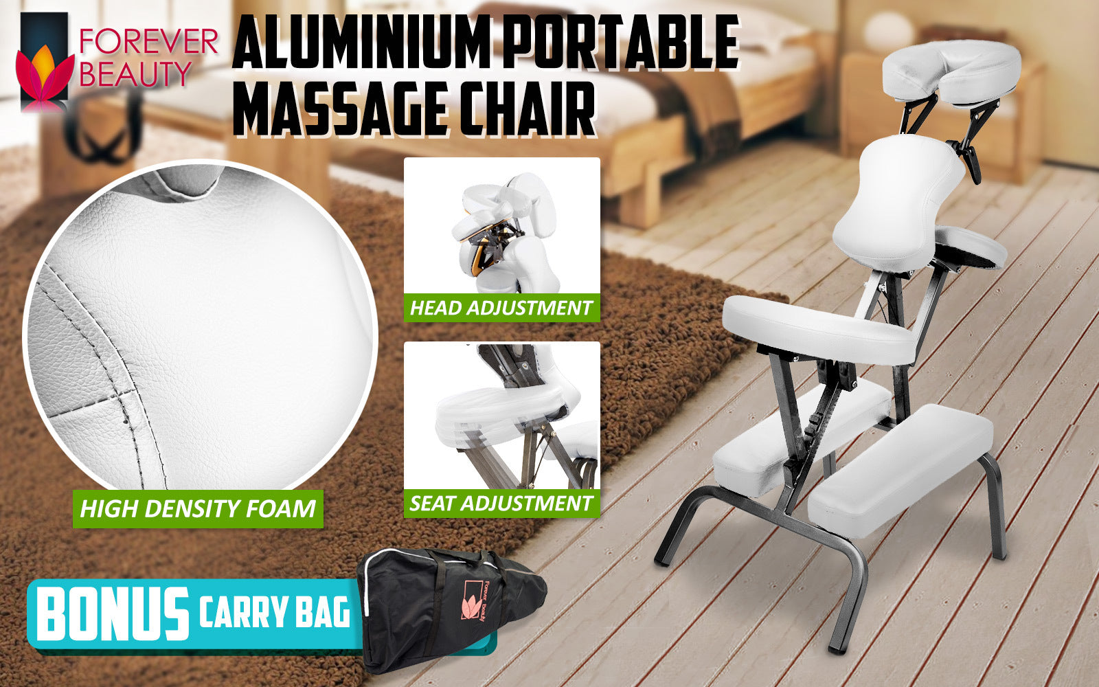 Forever Beauty White Portable Beauty Massage Foldable Chair Table Therapy Waxing Aluminium - SILBERSHELL