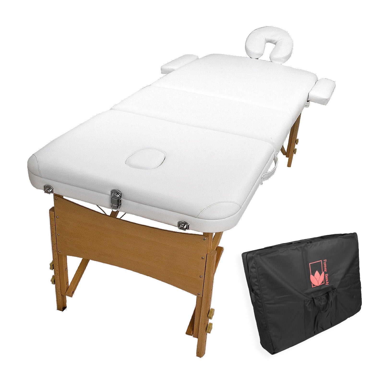 Forever Beauty White Portable Beauty Massage Table Bed 3 Fold 70cm Wooden - SILBERSHELL