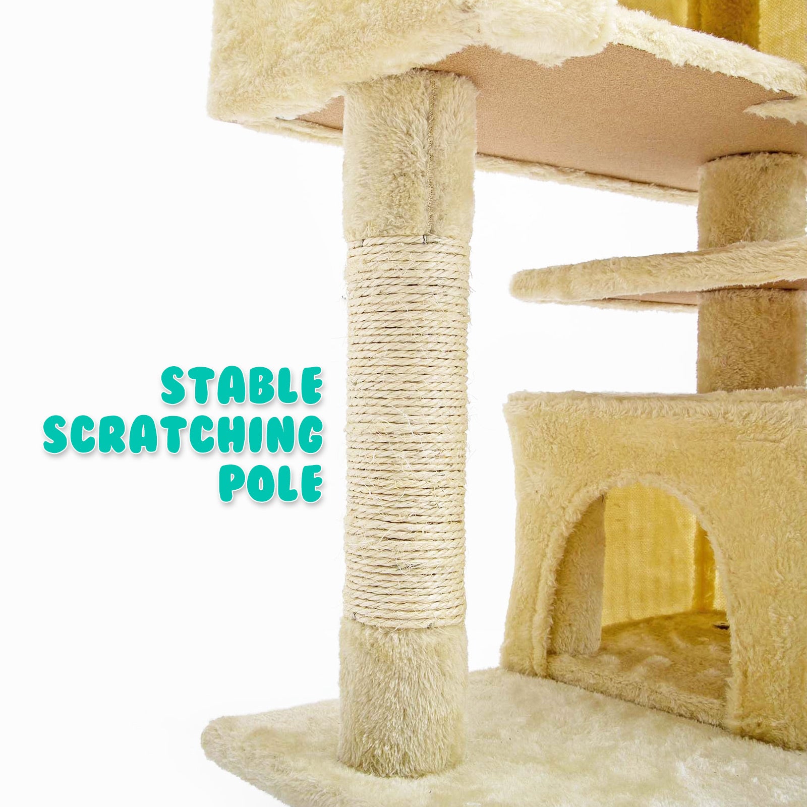 Paw Mate 130cm Beige Cat Tree Soho Multi Level Scratcher - SILBERSHELL