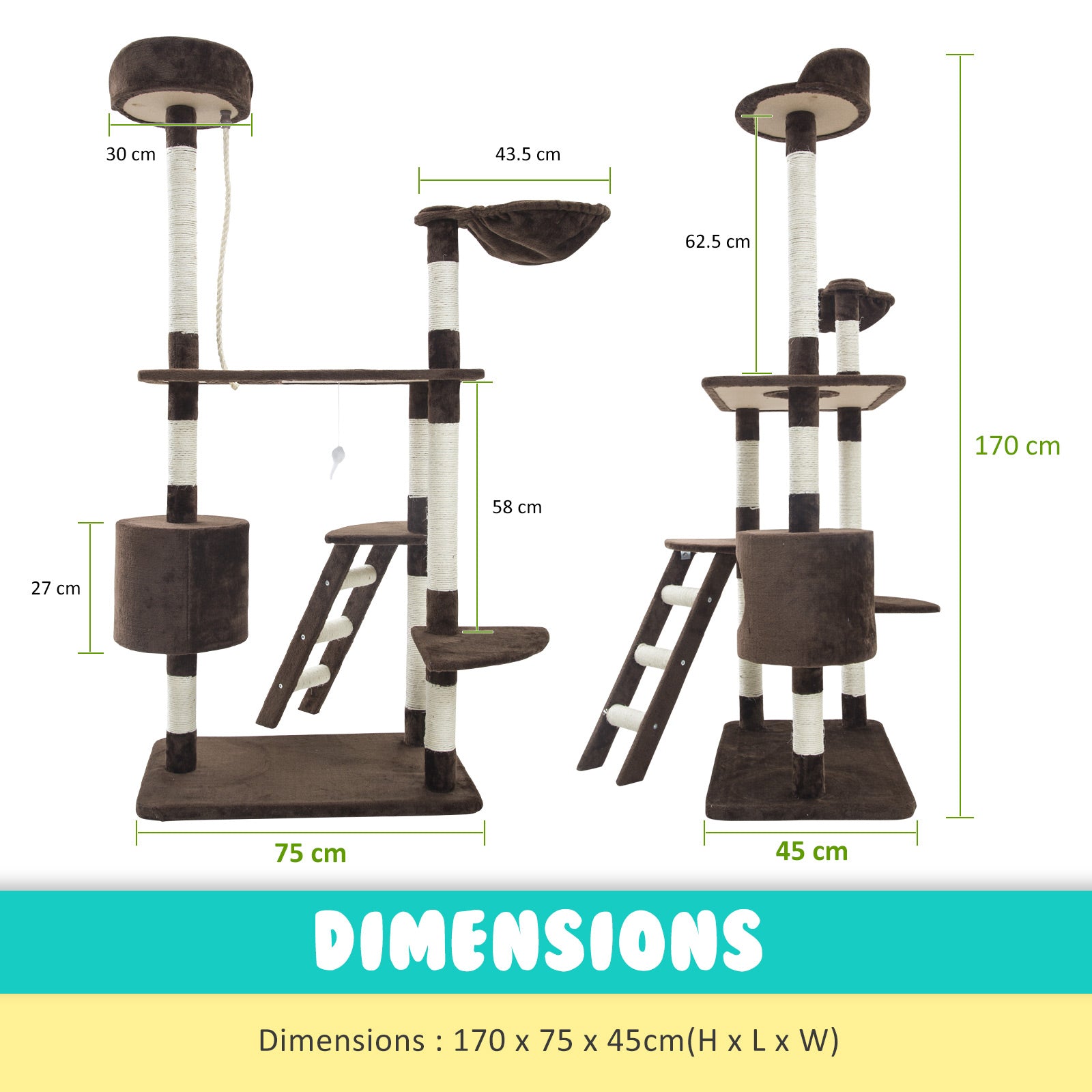 Paw Mate 170cm Brown Cat Tree Fuji Multi Level Scratcher - SILBERSHELL