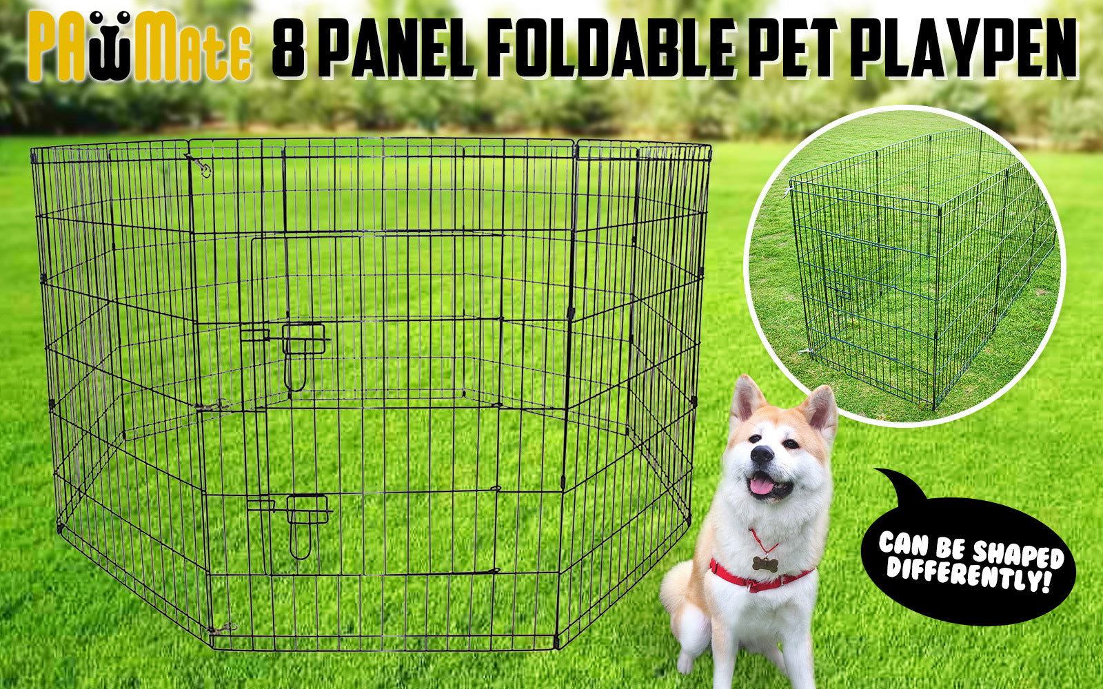 Paw Mate Pet Playpen 8 Panel 24in Foldable Dog Exercise Enclosure Fence Cage - SILBERSHELL