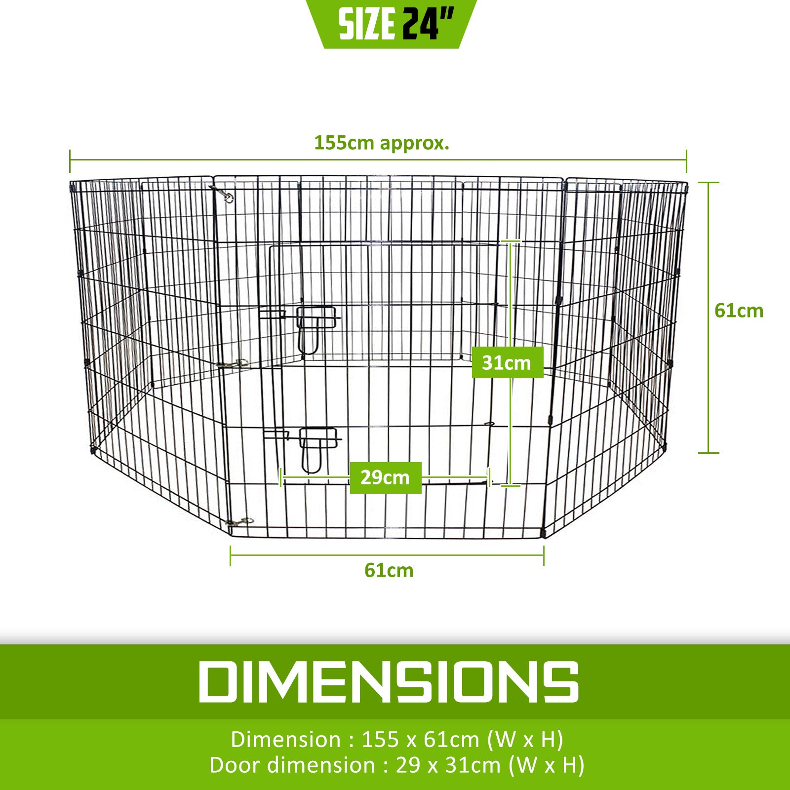 Paw Mate Pet Playpen 8 Panel 24in Foldable Dog Exercise Enclosure Fence Cage - SILBERSHELL