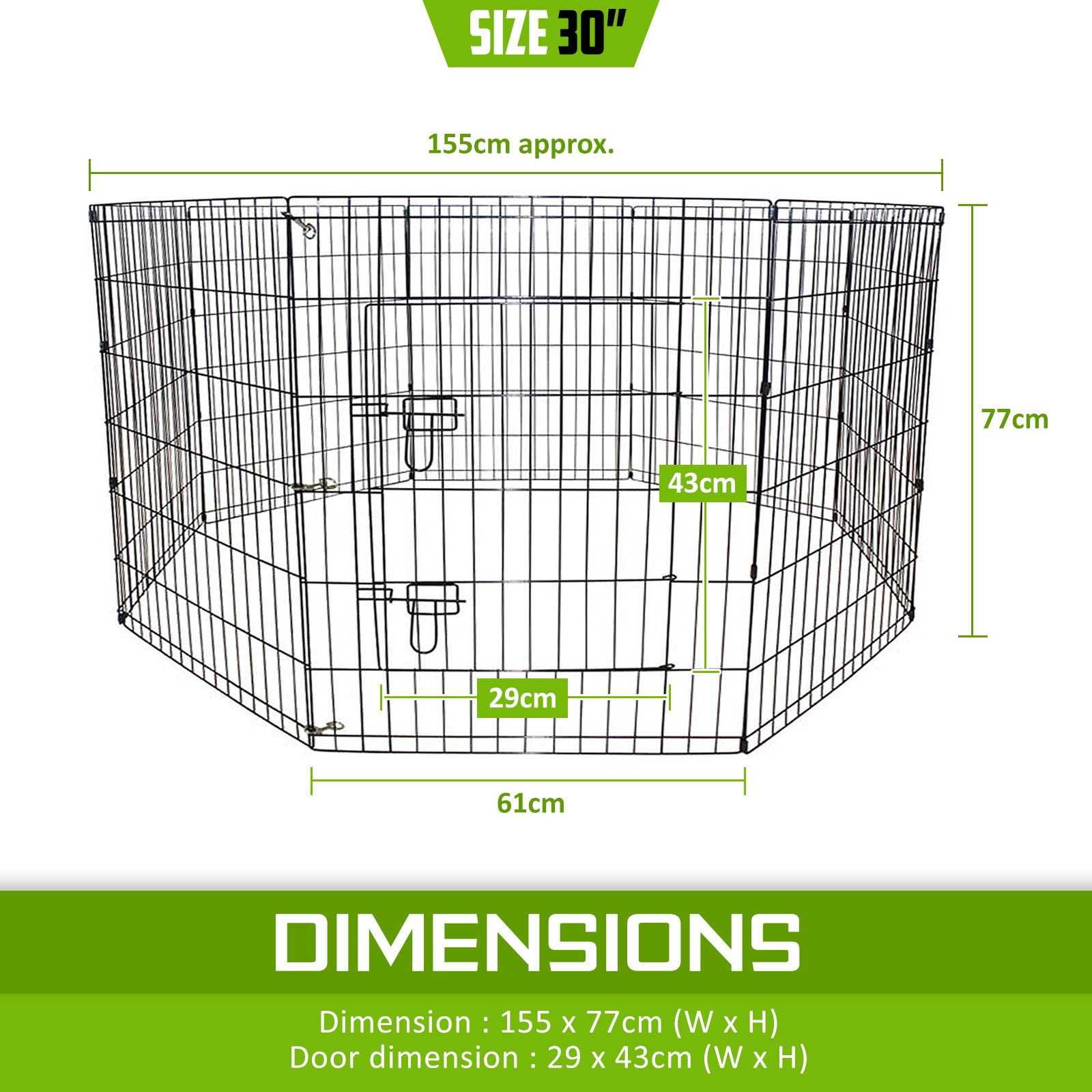 Paw Mate Pet Playpen 8 Panel 30in Foldable Dog Exercise Enclosure Fence Cage - SILBERSHELL