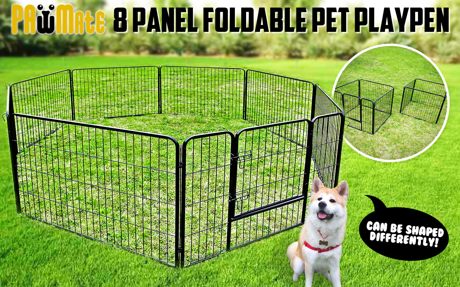 Paw Mate Pet Playpen Heavy Duty 31in 8 Panel Foldable Dog Exercise Enclosure Fence Cage - SILBERSHELL