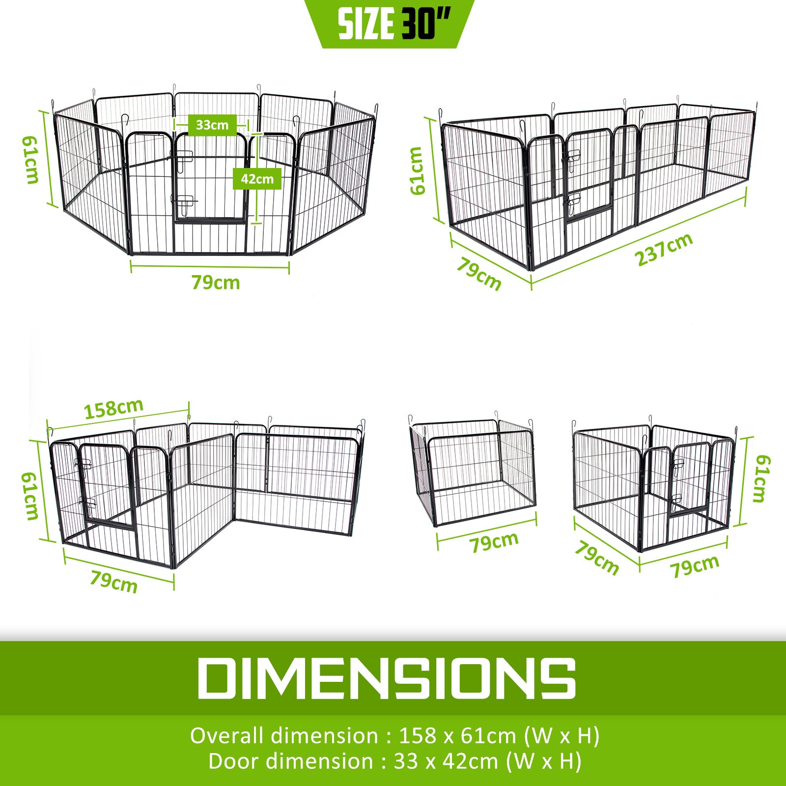 Paw Mate Pet Playpen Heavy Duty 31in 8 Panel Foldable Dog Exercise Enclosure Fence Cage - SILBERSHELL