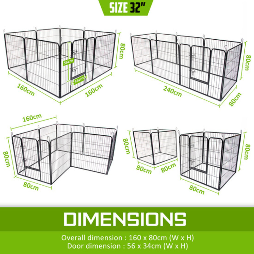 Paw Mate Pet Playpen Heavy Duty 32in 8 Panel Foldable Dog Exercise Enclosure Fence Cage - SILBERSHELL