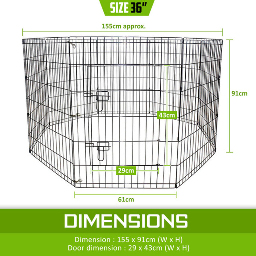 Paw Mate Pet Playpen 8 Panel 36in Foldable Dog Exercise Enclosure Fence Cage - SILBERSHELL