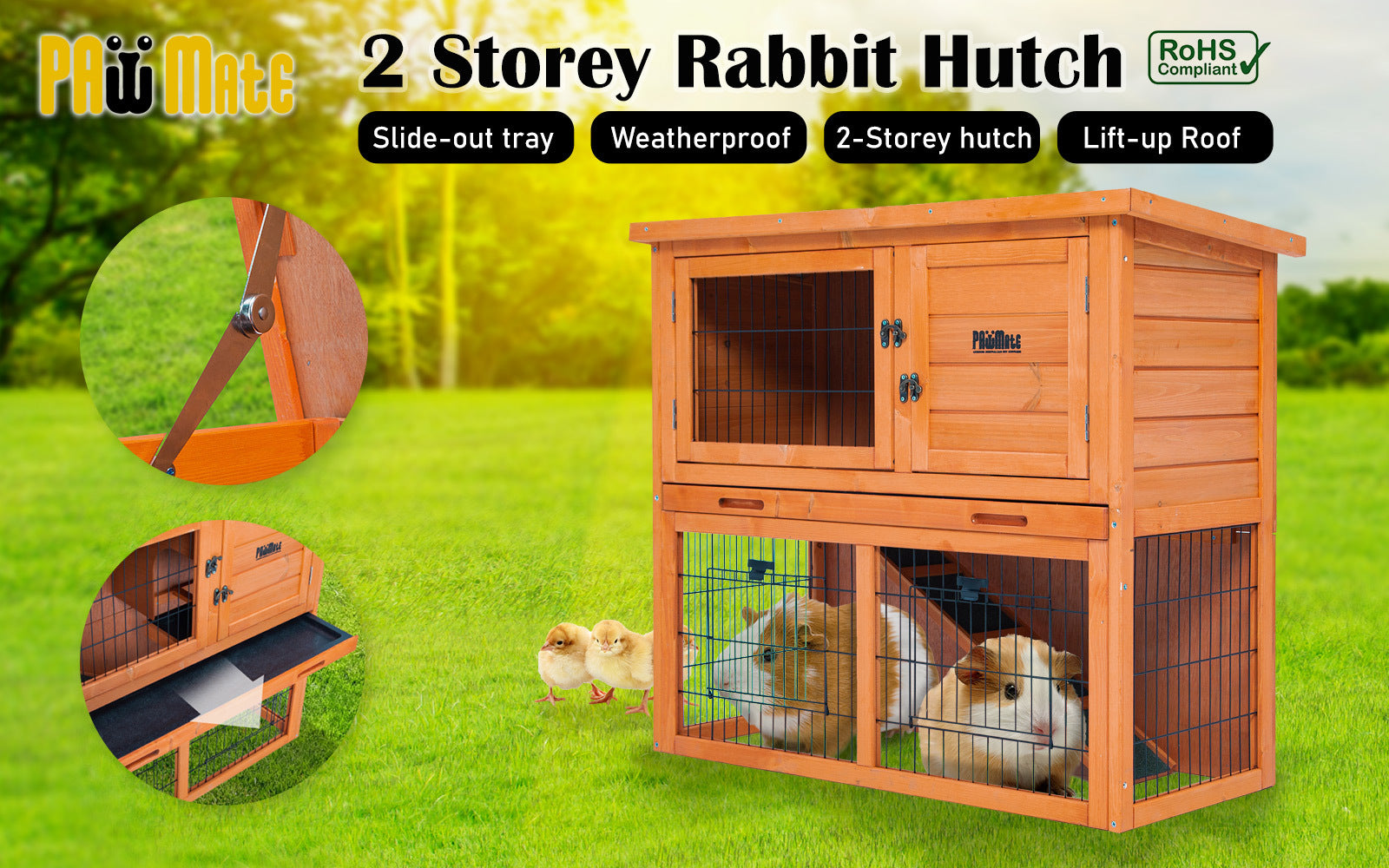 Paw Mate 92 x 45 x 82cm Rabbit Hutch Chicken Coop 2 Storey Cage Run - SILBERSHELL