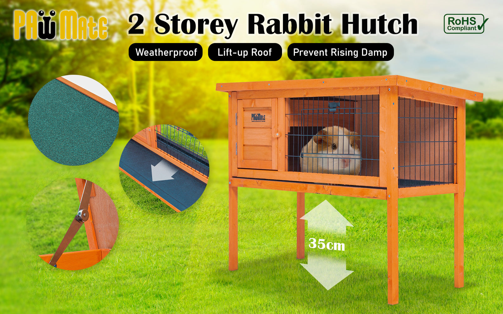 Paw Mate 91 x 45 x 70cm Rabbit Hutch Chicken Coop Free Standing Cage Run - SILBERSHELL