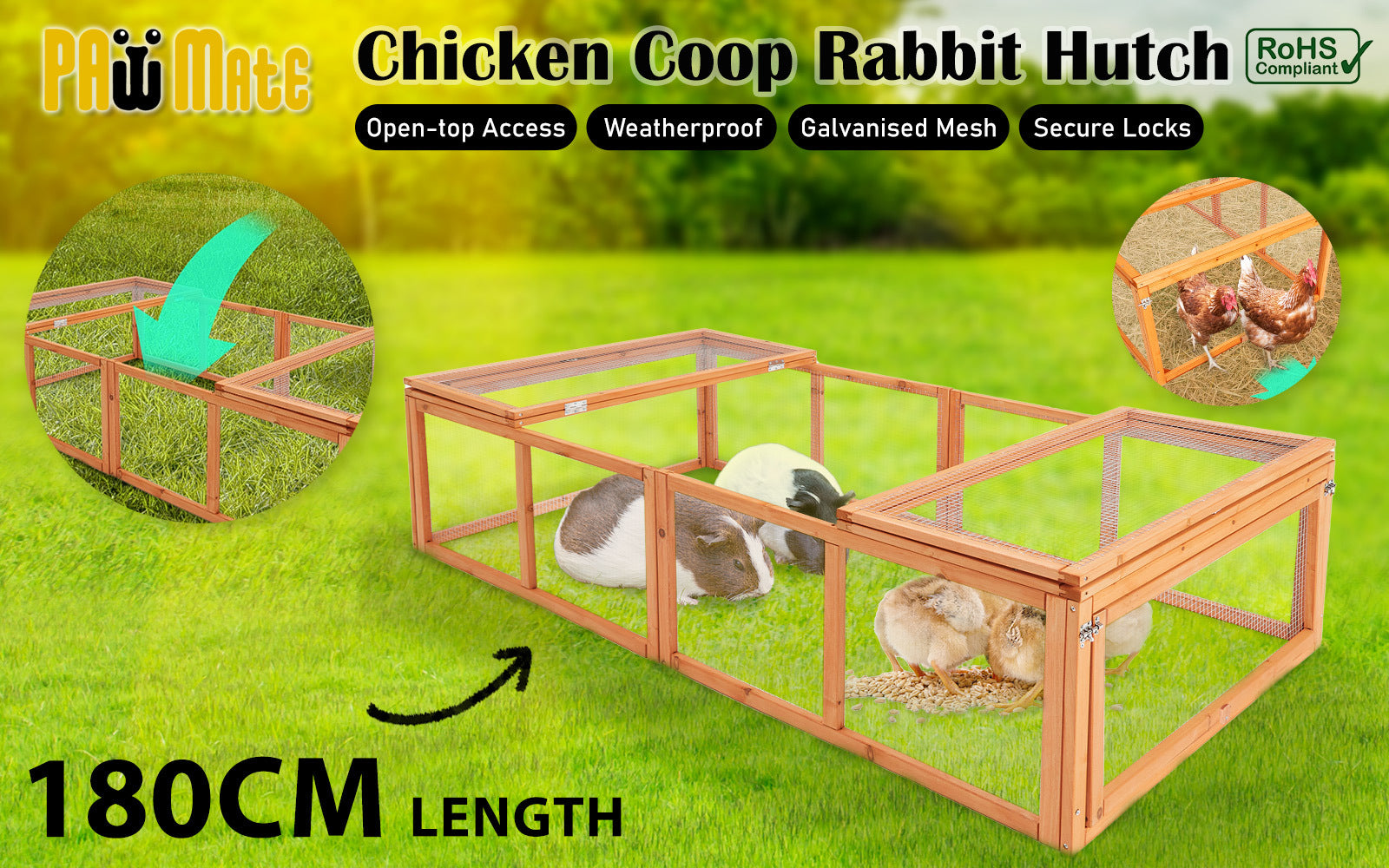 Paw Mate 180 x 90 x 48cm Chicken Coop Run Extension Rabbit Hutch Cage - SILBERSHELL