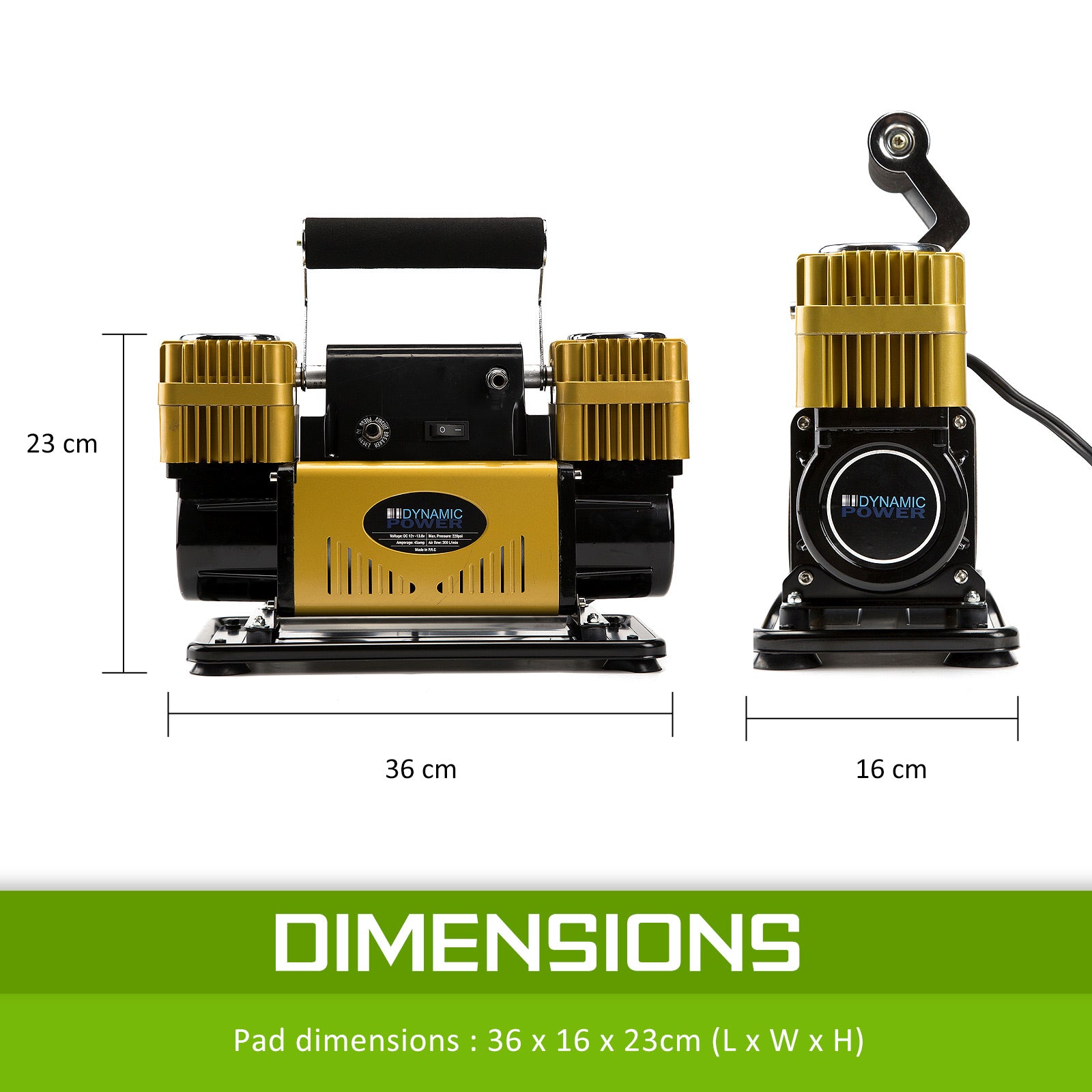 Dynamic Power Gold Portable Car Tyre Air Compressor Deflator Inflator 300L/MIN 12V - SILBERSHELL