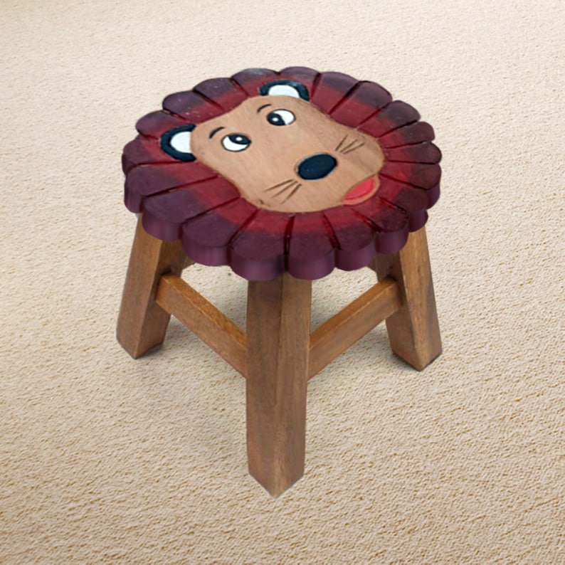 Children's Chair Stool Wooden Lion Theme - SILBERSHELL