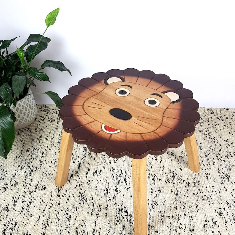 Hand Carved Children's Table Wooden LION Theme - SILBERSHELL