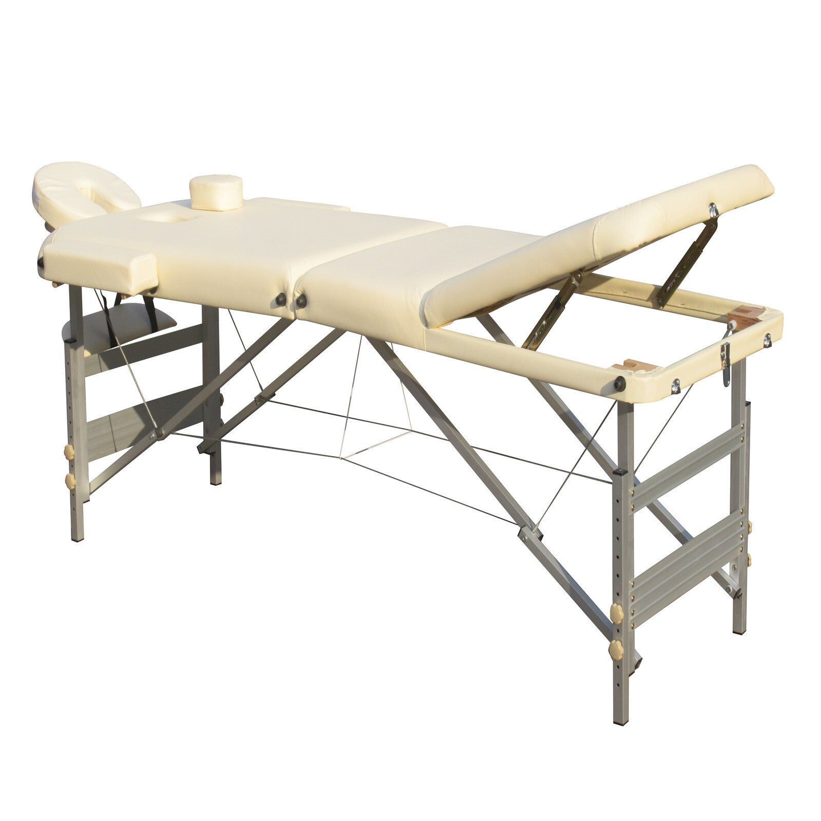 3 Fold Portable Aluminium Massage Table Massage Bed Beauty Therapy Beige - SILBERSHELL