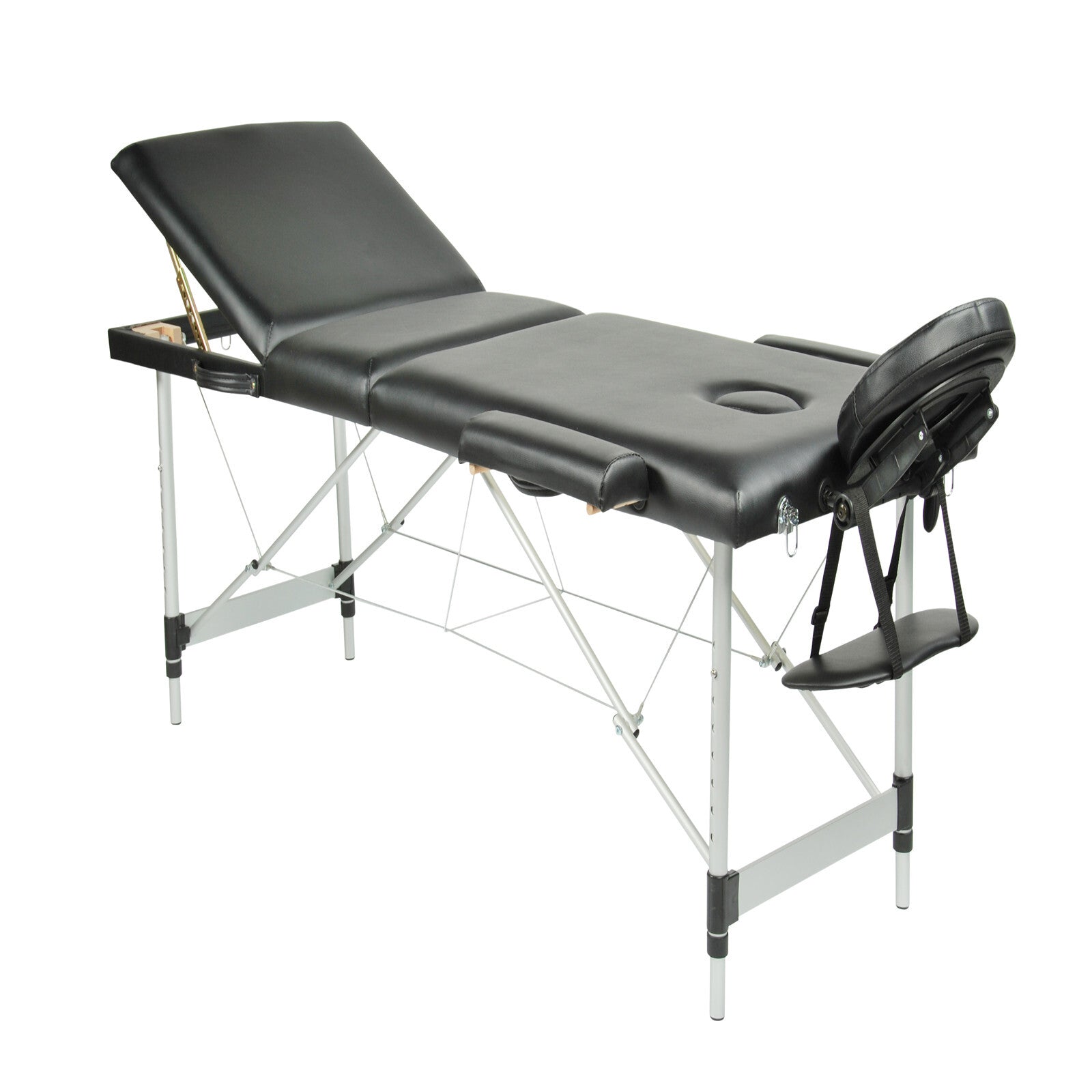 Black 3 Fold Portable Aluminium Massage Table Massage Bed Beauty Therapy - SILBERSHELL