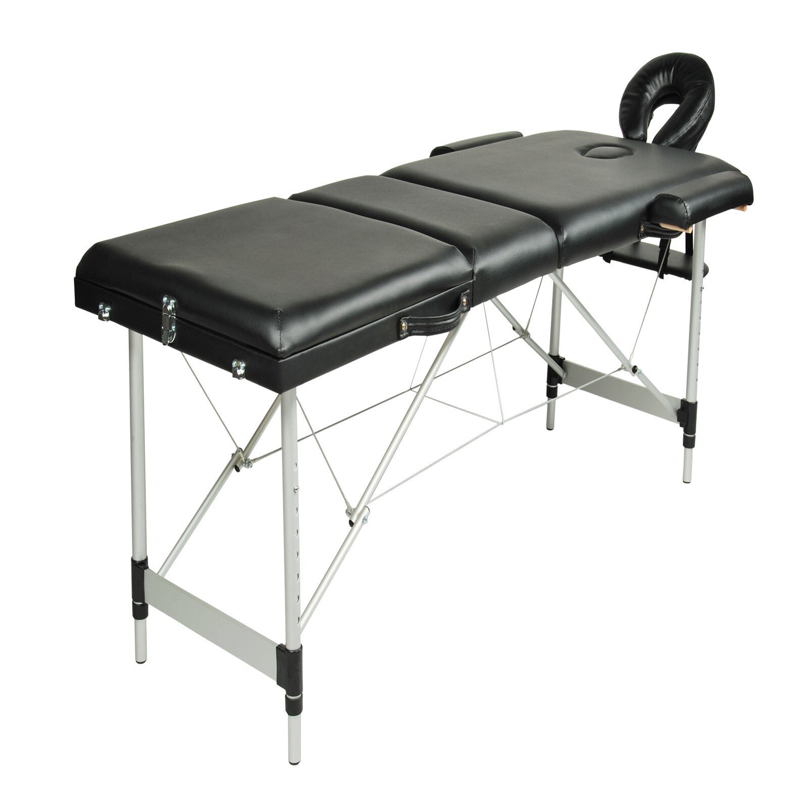 Black 3 Fold Portable Aluminium Massage Table Massage Bed Beauty Therapy - SILBERSHELL