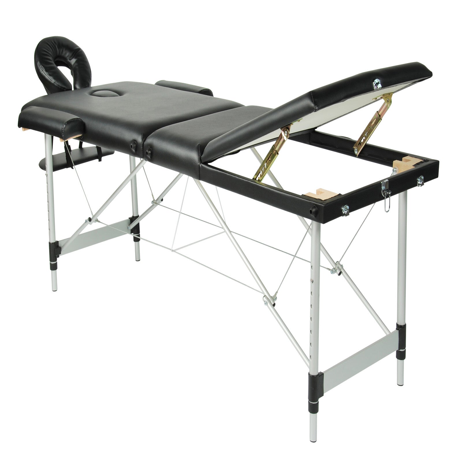 Black 3 Fold Portable Aluminium Massage Table Massage Bed Beauty Therapy - SILBERSHELL