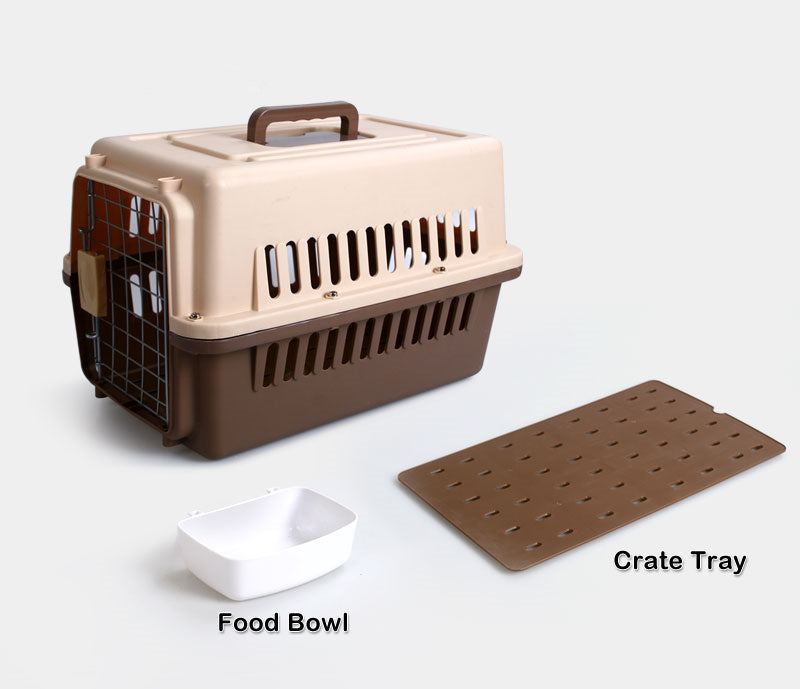 YES4PETS Small Dog Cat Rabbit Crate Pet Carrier Airline Cage With Bowl and Tray-Brown - SILBERSHELL
