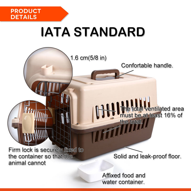 YES4PETS Small Dog Cat Rabbit Crate Pet Carrier Airline Cage With Bowl and Tray-Brown - SILBERSHELL