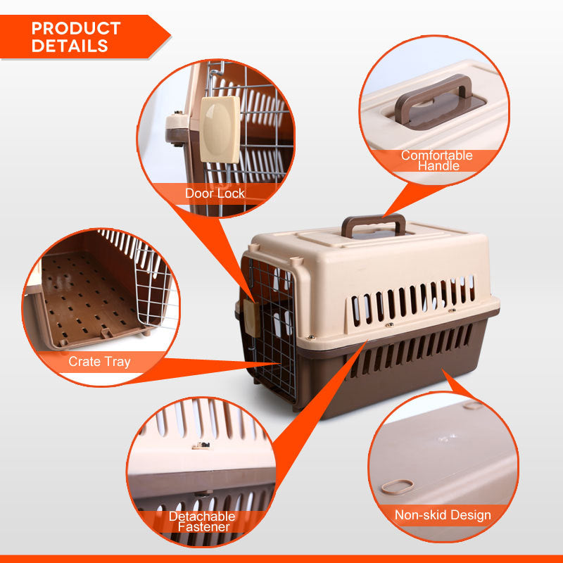 YES4PETS Small Dog Cat Rabbit Crate Pet Carrier Airline Cage With Bowl and Tray-Brown - SILBERSHELL