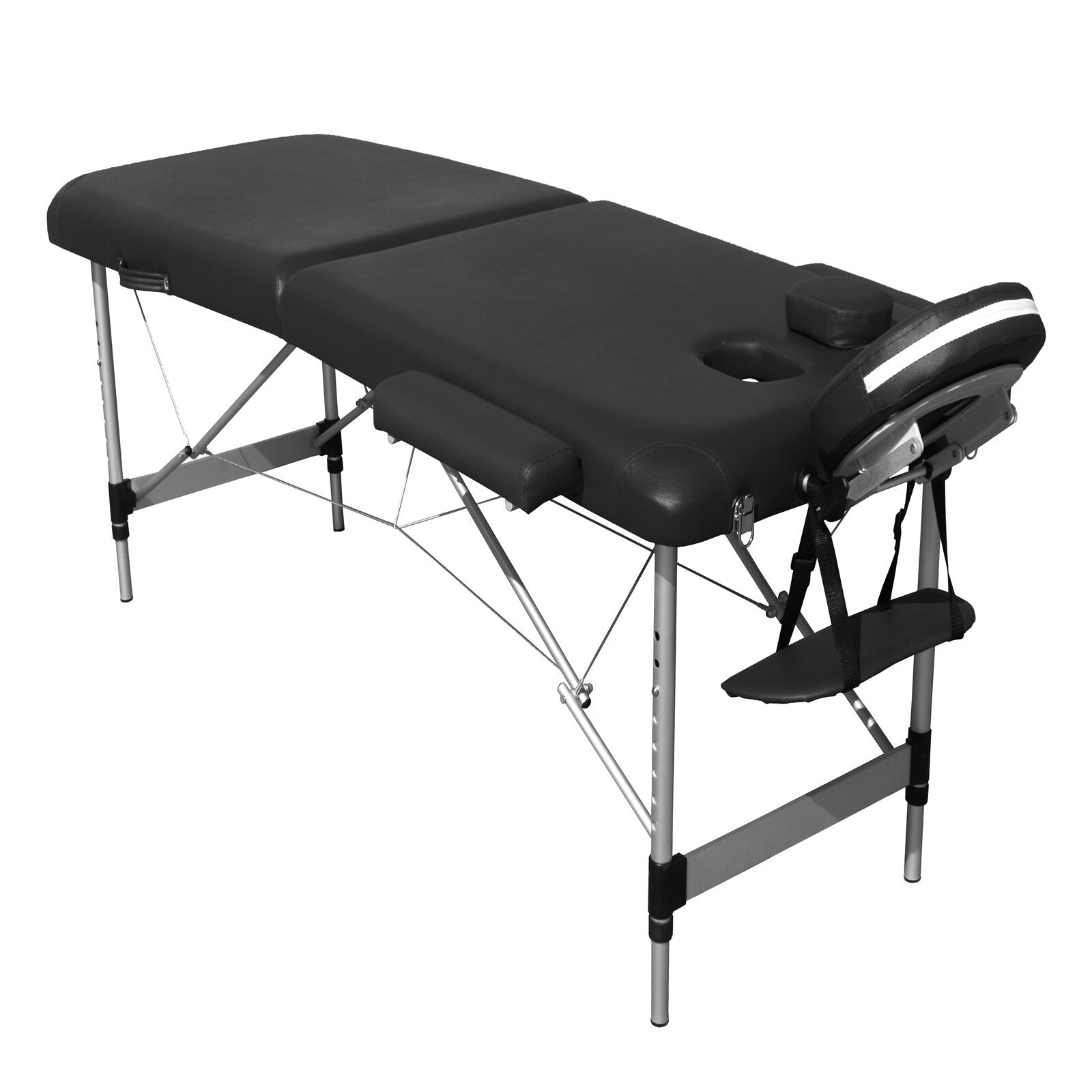 2 Fold Portable Aluminium Massage Table Massage Bed Beauty Therapy Black - SILBERSHELL