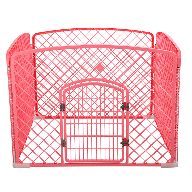 YES4PETS 4 Panel Plastic Pet Pen Pet Foldable Fence Dog Fence Enclosure With Gate Pink - SILBERSHELL