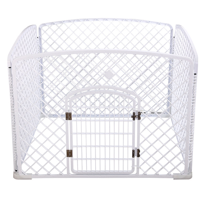 YES4PETS 4 Panel Plastic Pet Pen Pet Foldable Fence Dog Fence Enclosure With Gate White - SILBERSHELL