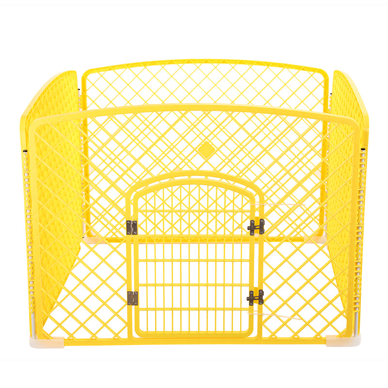 YES4PETS 4 Panel Plastic Pet Pen Pet Foldable Fence Dog Fence Enclosure With Gate Yellow - SILBERSHELL