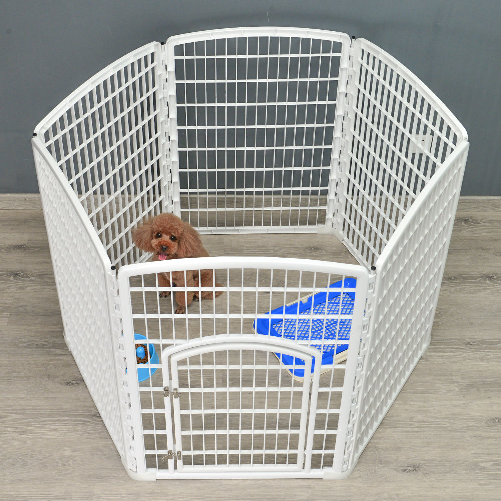 YES4PETS 6 Panel Plastic Pet Pen Pet Foldable Fence Dog Fence Enclosure With Gate White - SILBERSHELL